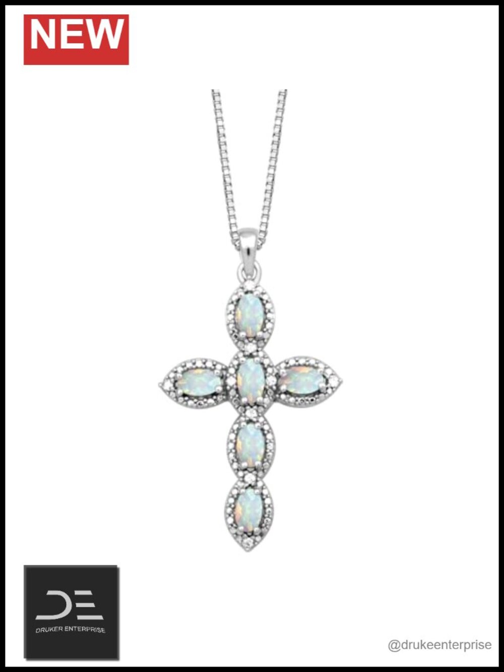 925 Sterling Silver Cross Pendant Necklace with Opal & White Sapphire